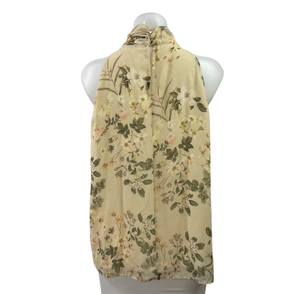 Calvin Klein Womens Yellow Green Floral Sleeveless Halter Tie Neck Blouse Top M