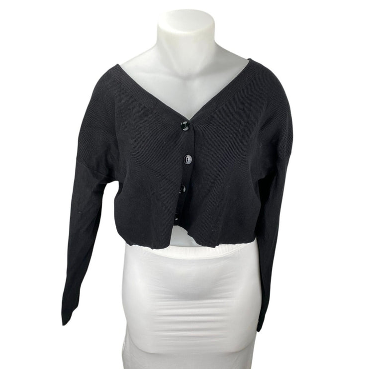 NEW BP.  Black Rib Knit V-neck Button Up Long Sleeve Crop Cardigan Sweater XXL