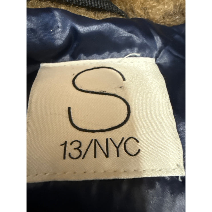 S13 NYC Womens Blue Faux Fur Hooded Full Zip Belted Quilted Puffer Coat Jacket S
