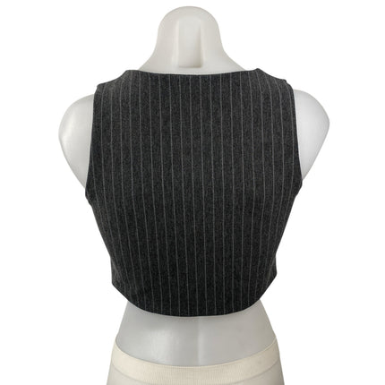 Stradivarius Women's Gray Pinstriped V Neck Button Down Vest Crop Top Size M