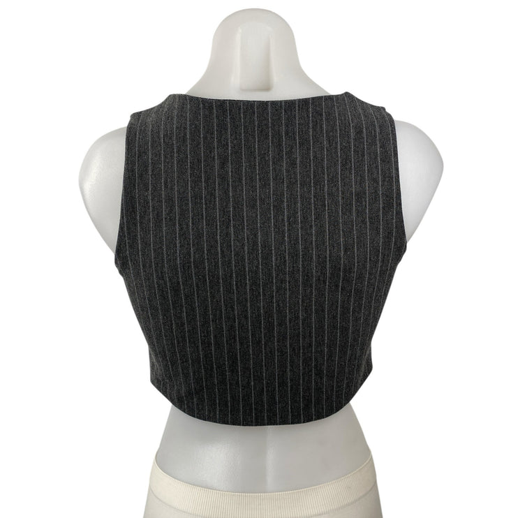 Stradivarius Women's Gray Pinstriped V Neck Button Down Vest Crop Top Size M