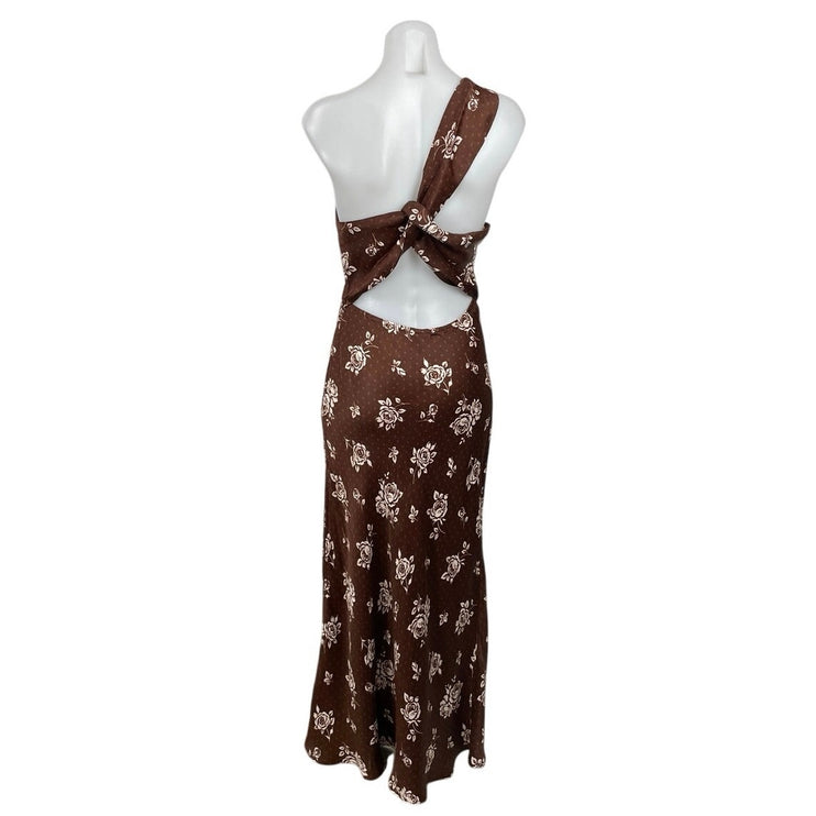 bl^nk Carilena Brown Floral One Shoulder Sleeveless Maxi Tank Sheath Dress Sz M