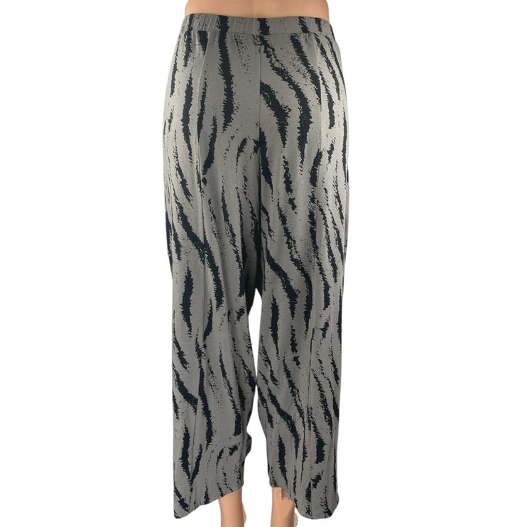 MxM Gray Zebra Animal Print Wide Leg High Waist Palazzo Harem Trousers Pants M
