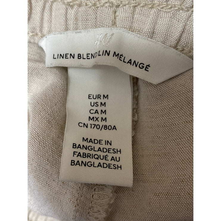 H&M Women's Beige Linen High Waisted Wide Leg Baggy Crop Lounge Trousers Pants M