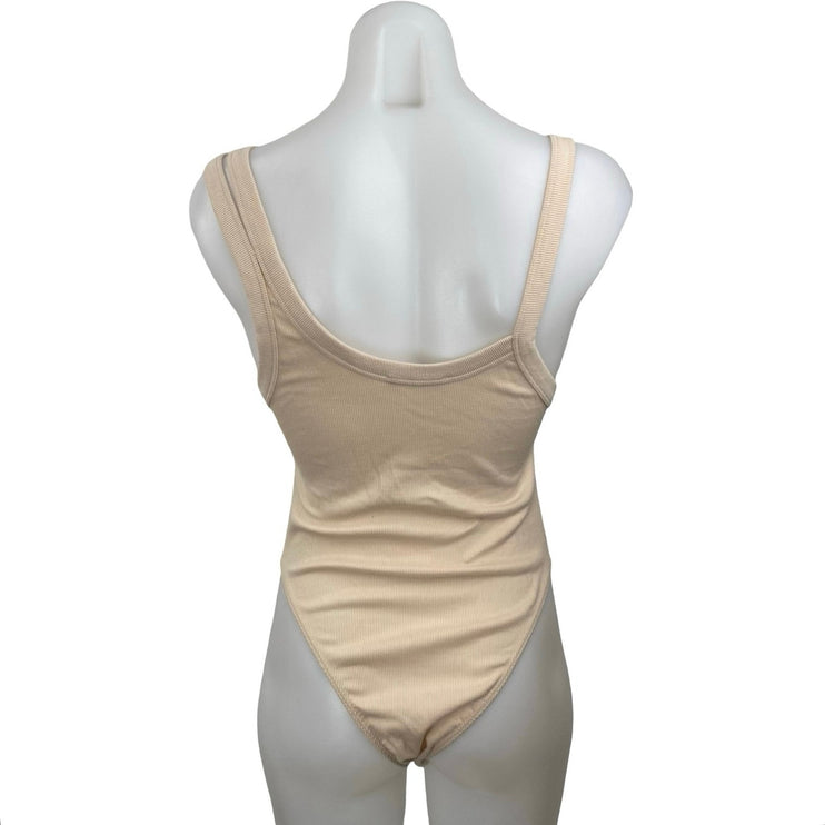 Zara Cream Beige Ribbed Knit Scoop Neck Sleeveless Cami Tank Bodysuit Top Size M