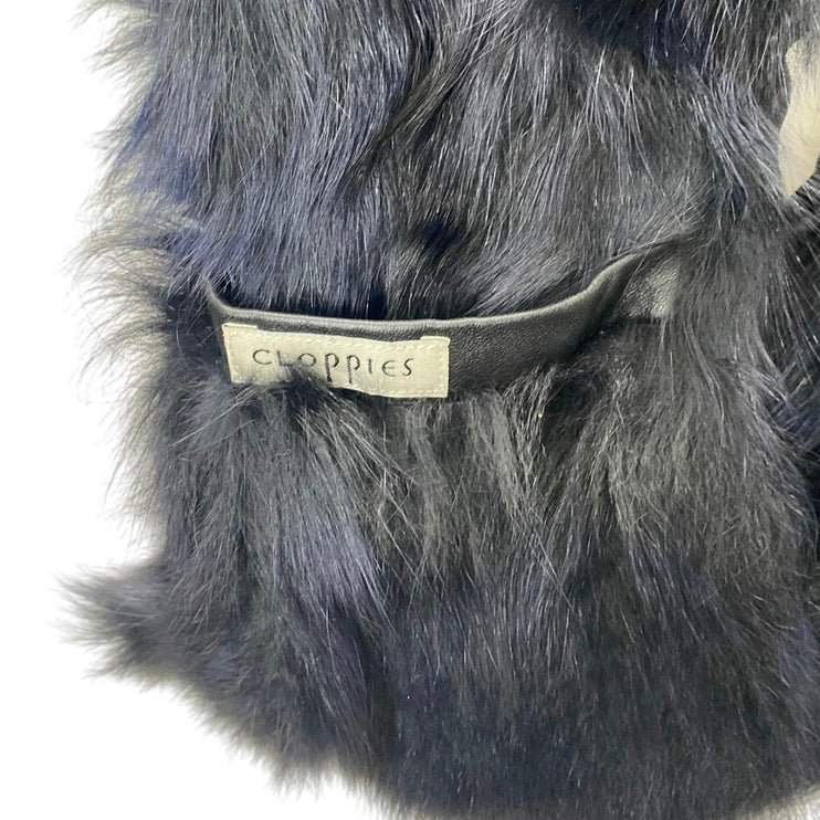Cloppies Black Faux Fur Fleece Vest Fluffy Winter Snow Cozy Neck Scarp Wrap OS