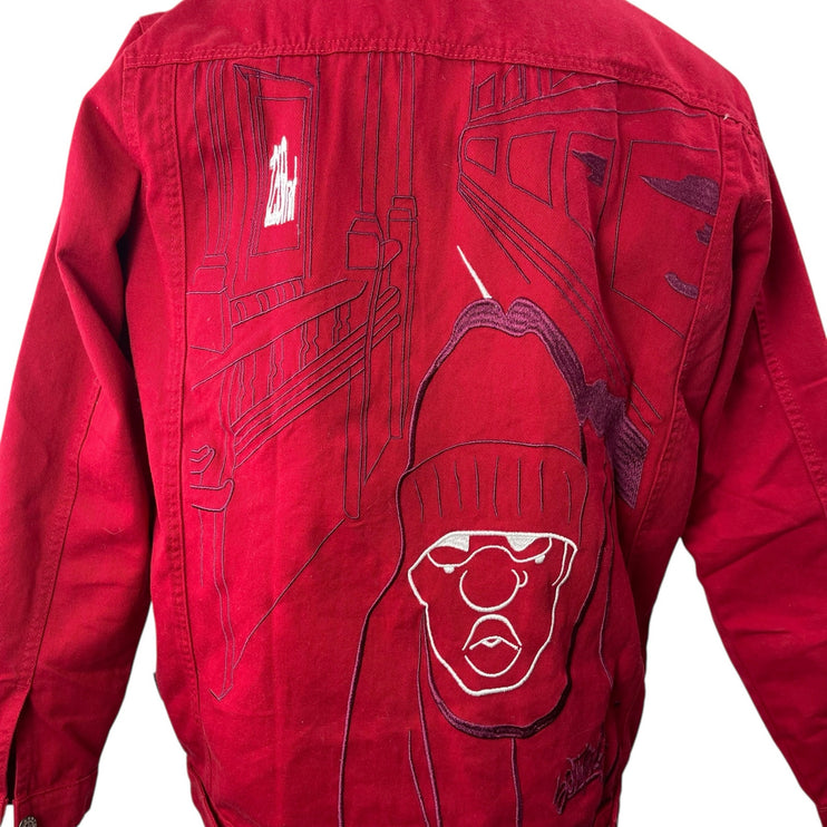 Southpole Men's Red Embroidered Long Sleeve Button Up Shirt Shacket Jacket Sz M