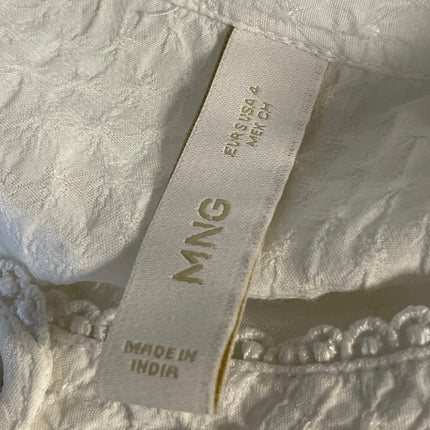 MNG Mango Women's White Pintuck Long Sleeve Button Down Blouse Shirt Top Size 4