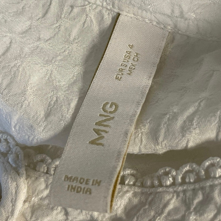 MNG Mango Women's White Pintuck Long Sleeve Button Down Blouse Shirt Top Size 4