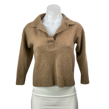Quince 100% Mongolian Cashmere Tan Long Sleeves Collared Polo Sweater Top Sz M