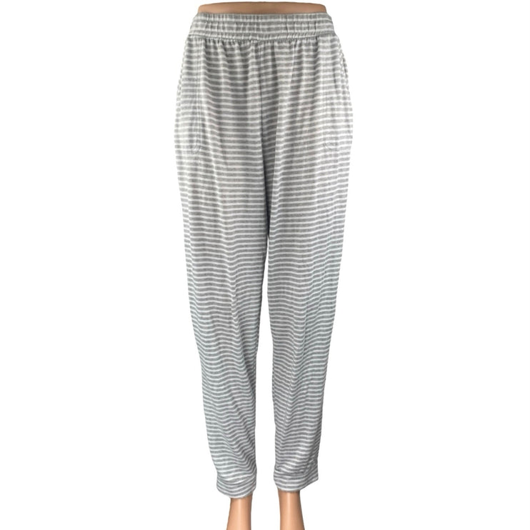 Tahari Women's Gray White Striped Straight High Waist Trousers Lounge Pants Sz L