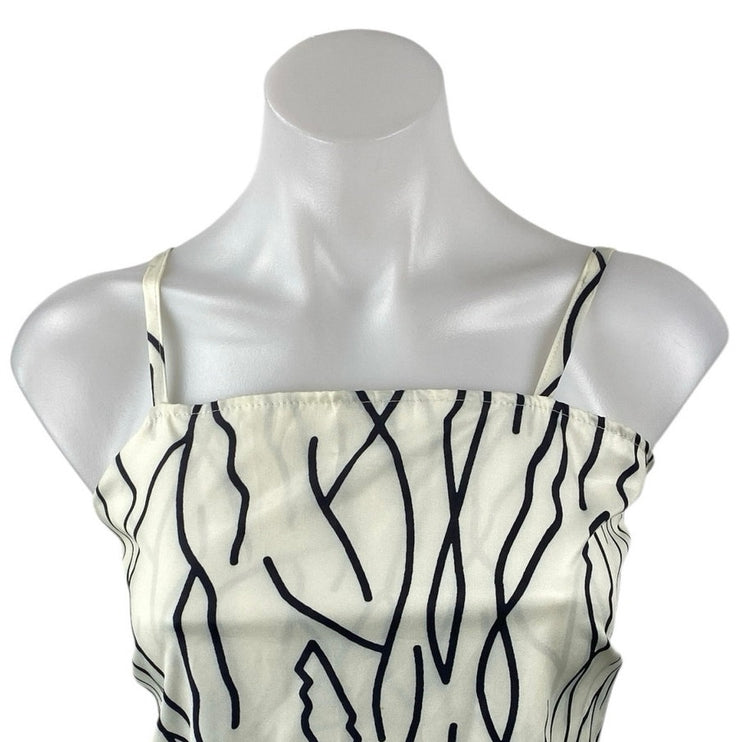 Commense Women's White Black Abstract Sleeveless Longline Cami Crop Top Size XS