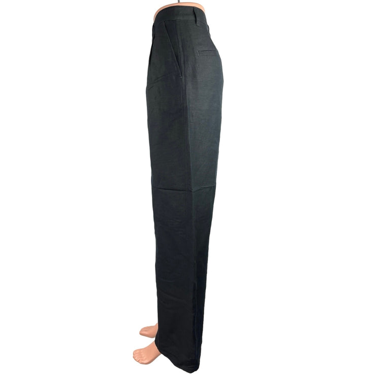 Onia Women's Linen Black High Rise Business Career Dress Wide Leg Pants Sz 6