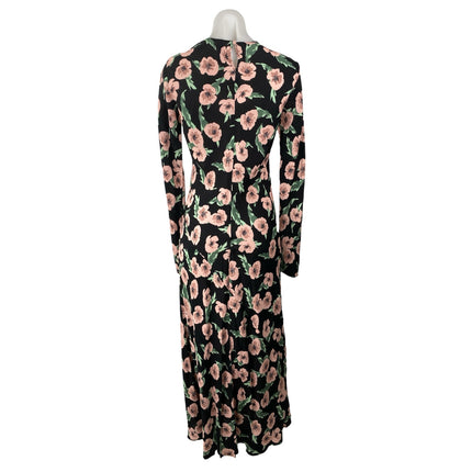 ZARA Multicolor Floral Print Crew Neck Long Sleeve Midi Maxi A-line Dress Sz 28