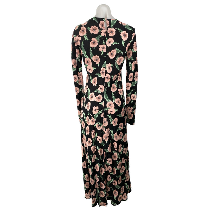 ZARA Multicolor Floral Print Crew Neck Long Sleeve Midi Maxi A-line Dress Sz 28