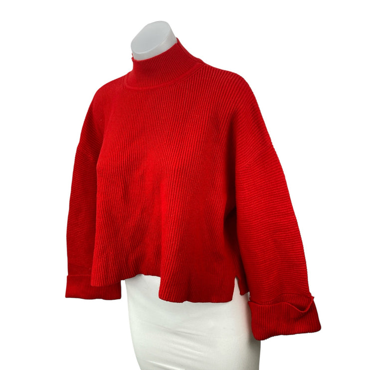 MNG Mango Red Ribbed Turtle Neck Long Sleeve Crop Sweatshirt Sweater Top Size XS