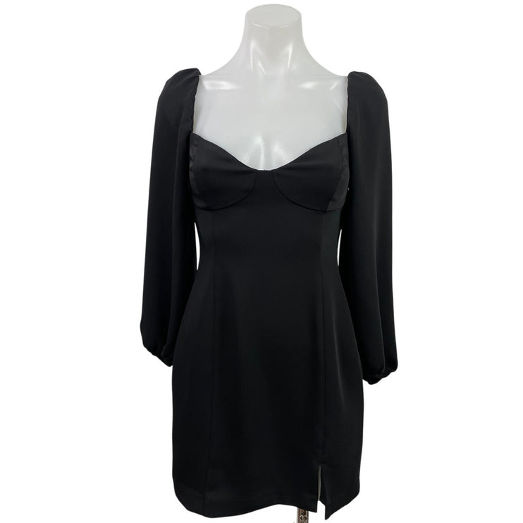 Aritzia Wilfred Novella Black Puff Long Sleeve Slit Mini Shift A-Line Dress Sz S