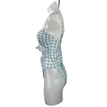 NEW Forever 21 Blue Gingham Check Cutout One Piece Swimsuit Swimwear Size L