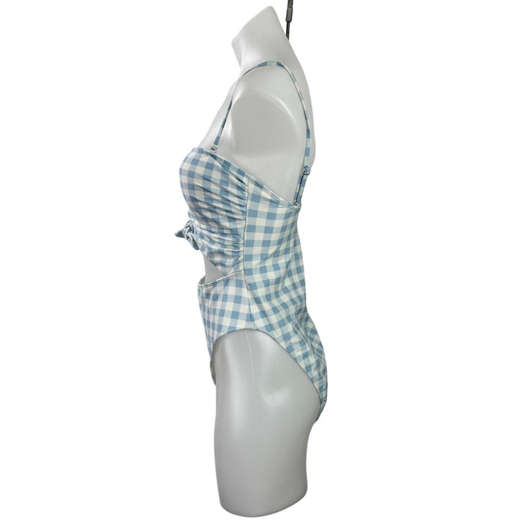 NEW Forever 21 Blue Gingham Check Cutout One Piece Swimsuit Swimwear Size L