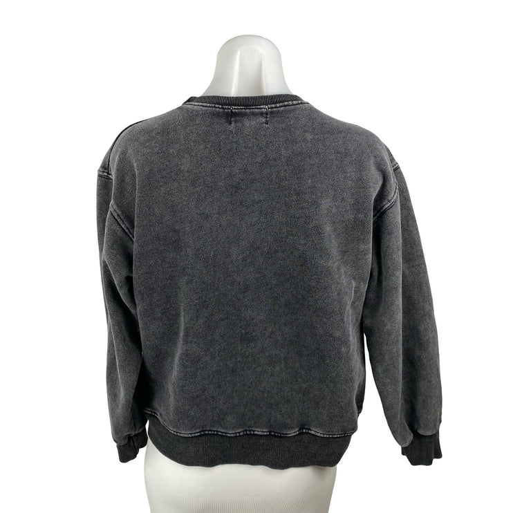 Jubylee Women's Gray Leopard Amour Embroidered Long Sleeve Sweatshirt Top M/L