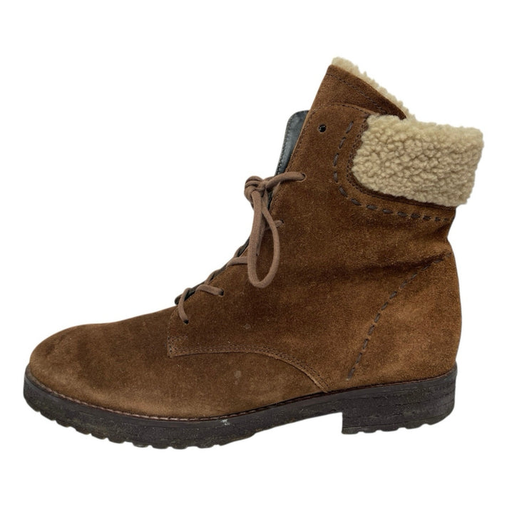 Paul Green Women's Brown Suede Sherpa Fold Over Lace Up Ankle Snow Boots Sz 4.5