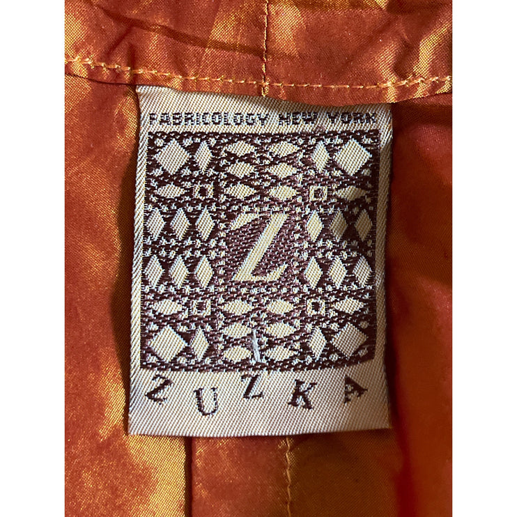 Zuzka Women's Rust Coral Silk Satin Long Sleeve Tie Waist Shirt Blouse Top OS