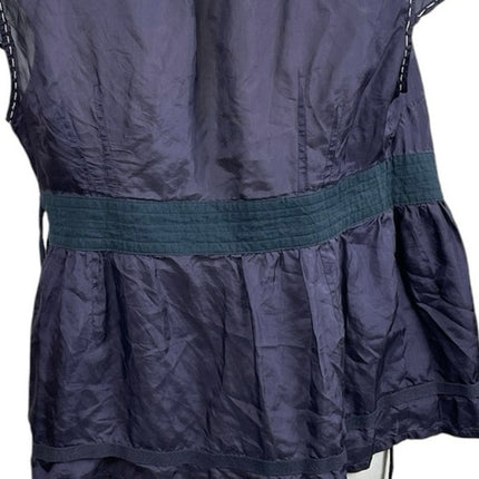Jaloux 100% Silk Smocked Cap Sleeve Tie Waist Tunic Peplum Cardigan Blouse Top L