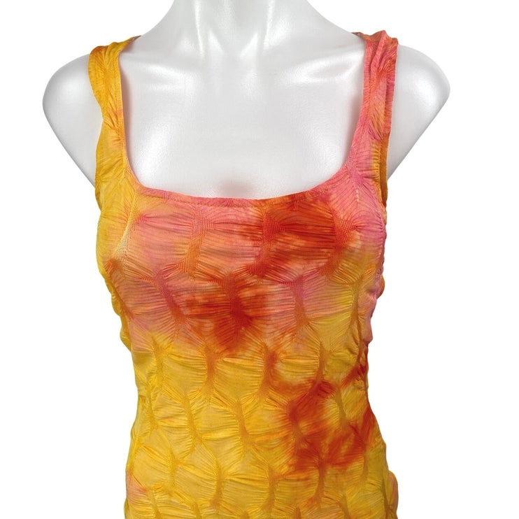Akira Yellow Coral Textured Tie Dye Sleeveless Cami Tank Mini Bodycon Dress S