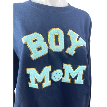 Gildan Boy Mom Women's Blue Crewneck Long Sleeve Sweater Sweatshirt Top Size L