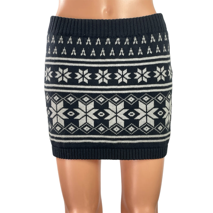 Cherokee Women Black Fair Isle Knit Rib Trim High Waist Pencil Mini Skirt Size L