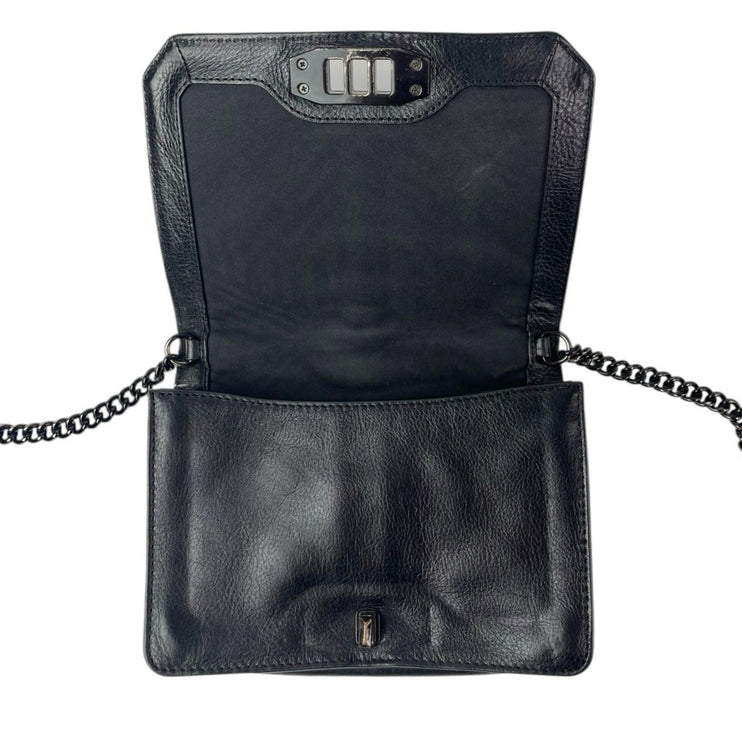 Rebecca Minkoff Chevron Quilted Black 100% Leather Chain Crossbody Purse Bag OS