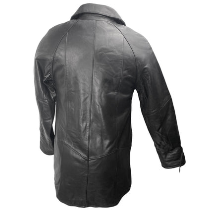 United Face 100% Leather Men's Black Button Front Long Sleeve Coat Jacket Size M