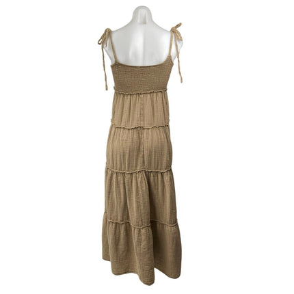 Collusion Women's Brown Tan Smocked Sleeveless Cami Tiered Sundress Maxi Dress 2