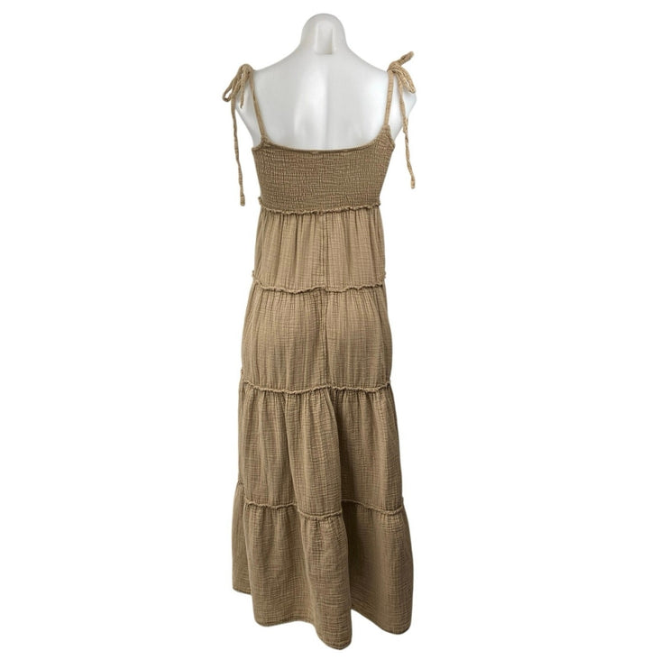 Collusion Women's Brown Tan Smocked Sleeveless Cami Tiered Sundress Maxi Dress 2