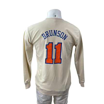 Men's Beige New York Knicks Jalen Brunson 11 NBA Long Sleeve Sweatshirt Top S