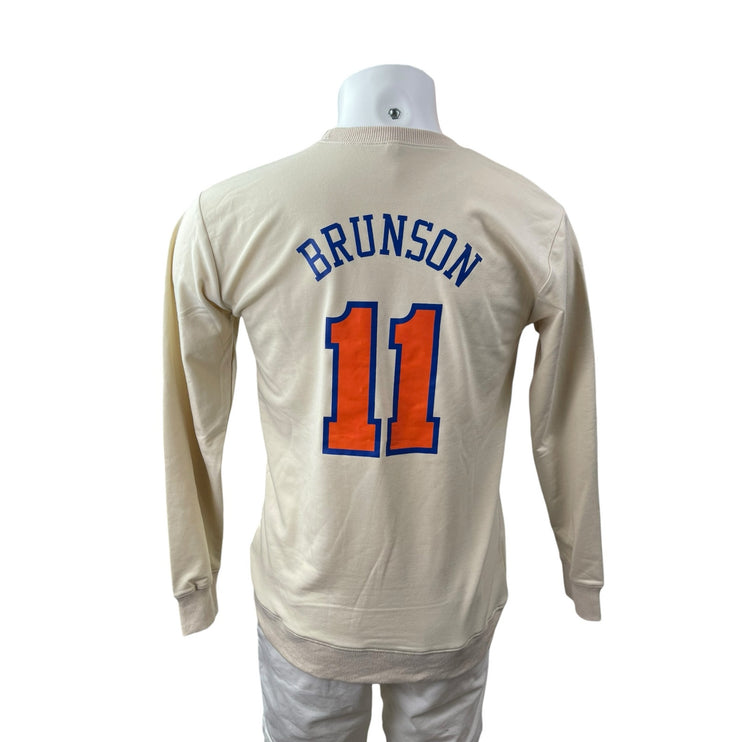 Men's Beige New York Knicks Jalen Brunson 11 NBA Long Sleeve Sweatshirt Top S