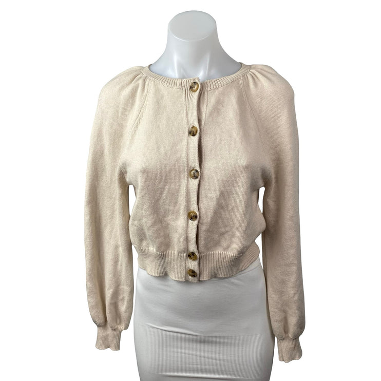 Ann Taylor Women's Beige Knit Long Sleeve Button Up Crop Cardigan Sweater Top XS