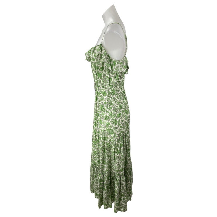J.Crew Women's Green Floral Ruffle Sleeveless Cami Tank A Line Maxi Dress Size S