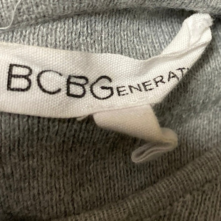 BCBGeneration Women's Gray Rib Knit Split Back Long Sleeve Crop Sweater Top Sz S