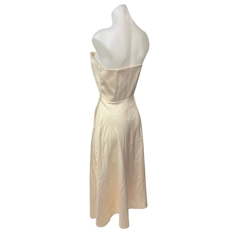 NEW Elagia Cream Sweetheart Strapless Glam Bridesmaid A Line Midi Dress Size M
