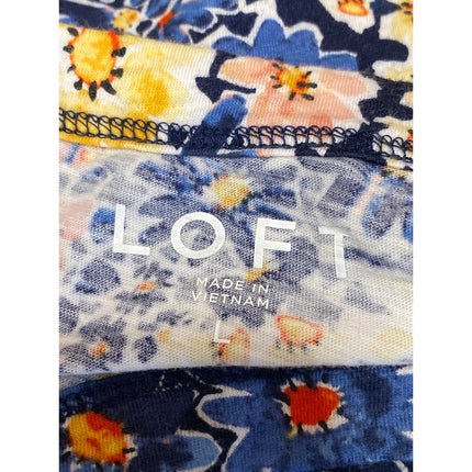Loft Women's Multicolor Floral Crew Neck Short Sleeve Basic Tee T-Shirt Top Sz L