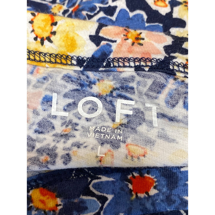 Loft Women's Multicolor Floral Crew Neck Short Sleeve Basic Tee T-Shirt Top Sz L