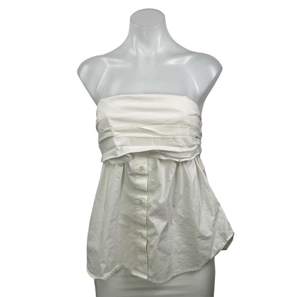 Zara Women's White Strapless Tube Bandeau Button Up Peplum Blouse Top Size M