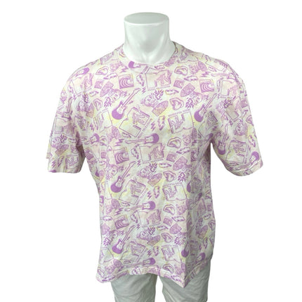 NEW H&M MTV Men's White Purple Short Sleeve Knit Graphic Tee T-Shirt Top Size L