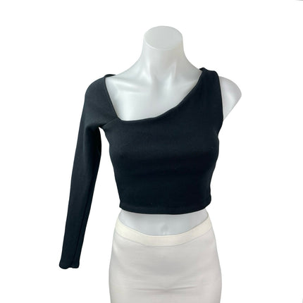 Zara Women's Black One Shoulder Asymmetric Neck Blouse Shirt Crop Top Size M