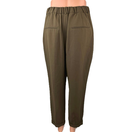 Zara Woman Brown High Waisted Pleated Straight Cropped Trouser Dress Pants Sz M