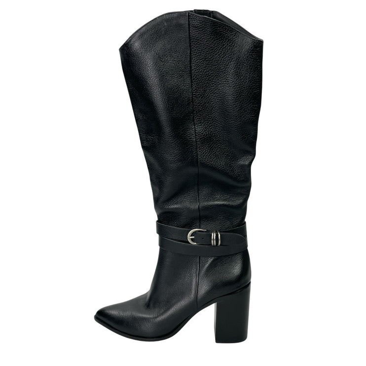 NEW Dolce Vita Tyrone Black Leather Ankle Strap Knee High Riding Boots Size 8.5