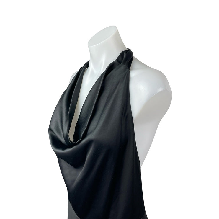 Abercrombie & Fitch Black Halter Silk Satin Cowl Neck Open Back Mini Dress Sz M