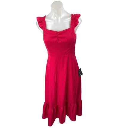 NEW Lulus Red Sleeveless Ruffle Cami Camisole Tank Ruched Midi Dress Size S