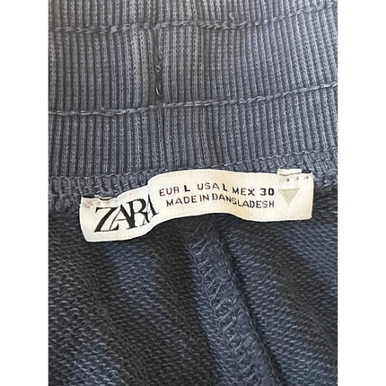 Zara Women's Gray Blue Drawstring High Rise Wide Leg Mini Sweat Shorts Size L